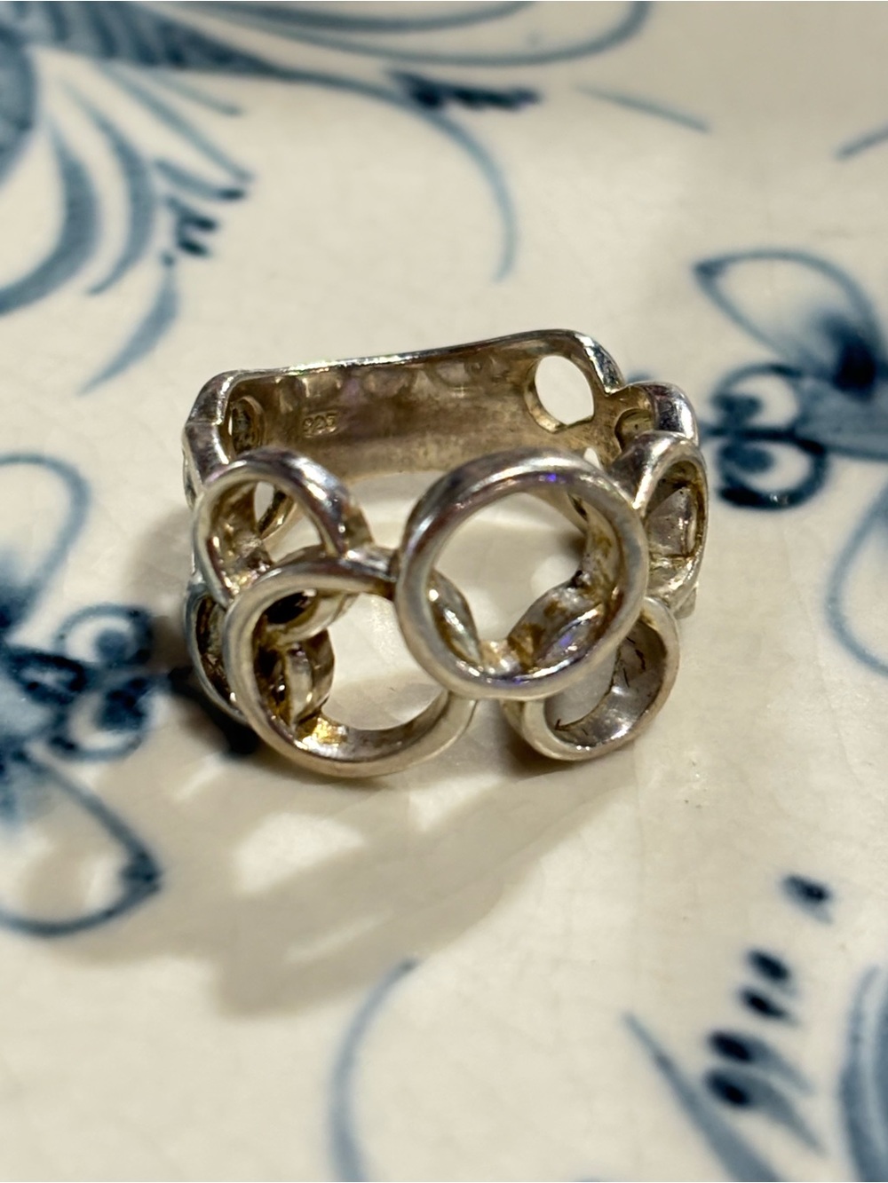 Sterling Silver 925 Open Circle Bubble Statement Ring size 6.75
